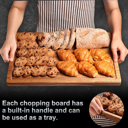 HAONEYS Set 3 Wood Cutting Boards of for Kitchen, Large Wooden Cutting Board with Juice Groove, Charcuterie Board