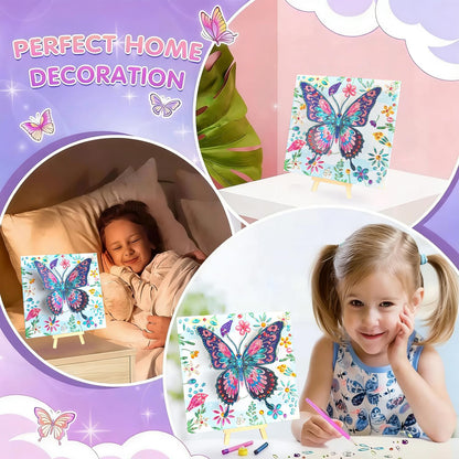 Arts and Crafts for Age 8-12, Framed Canvas Diamond Art Kits for Adults, Butterfly Diamond Art with Wooden Triangle Easel, Diamond Painting for Beginners, Birthday Gifts for Women, Gifts for Girls 6-8