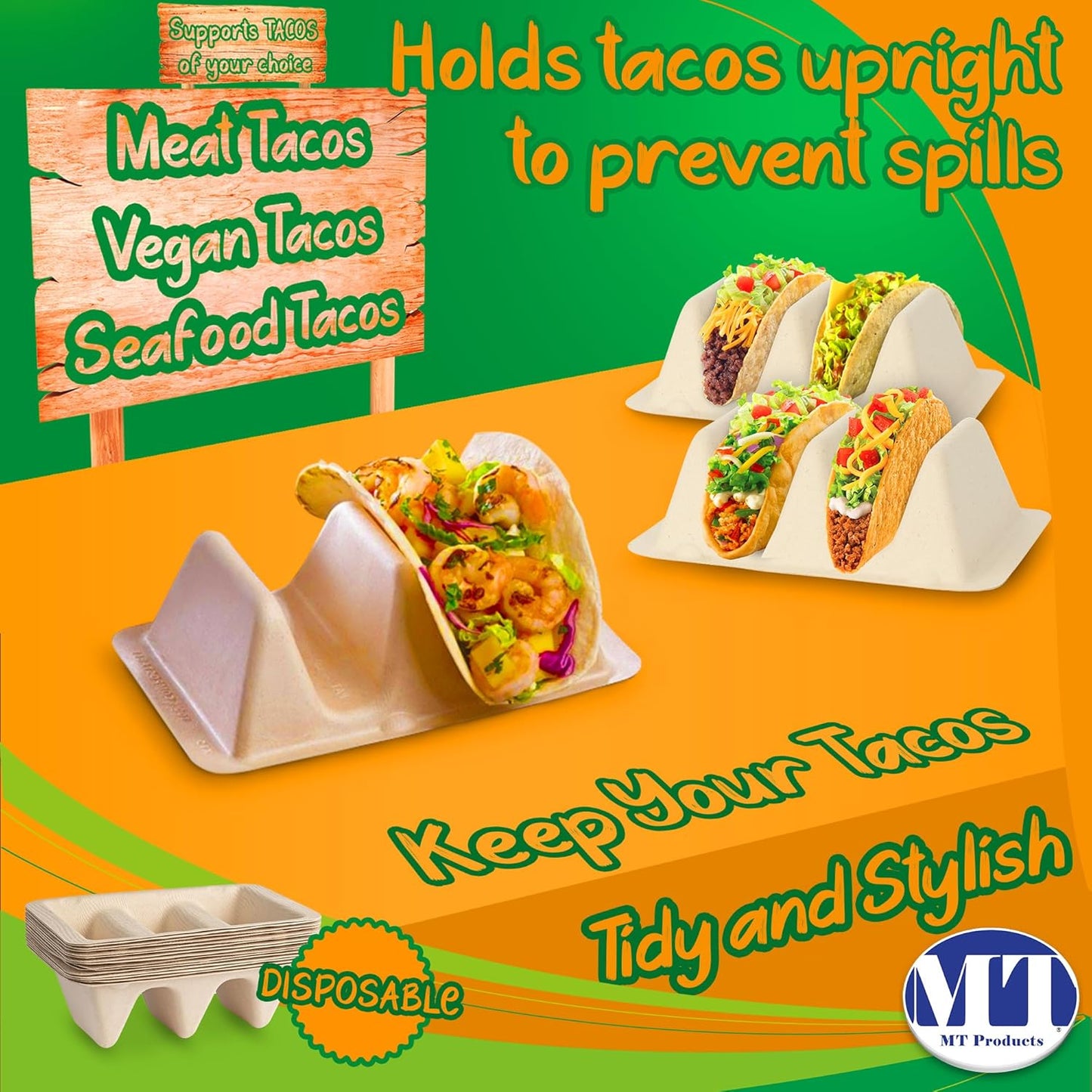 MT Products Taco Container 7" x 4.25" x 2" - 2 Compartments - Pack of 15