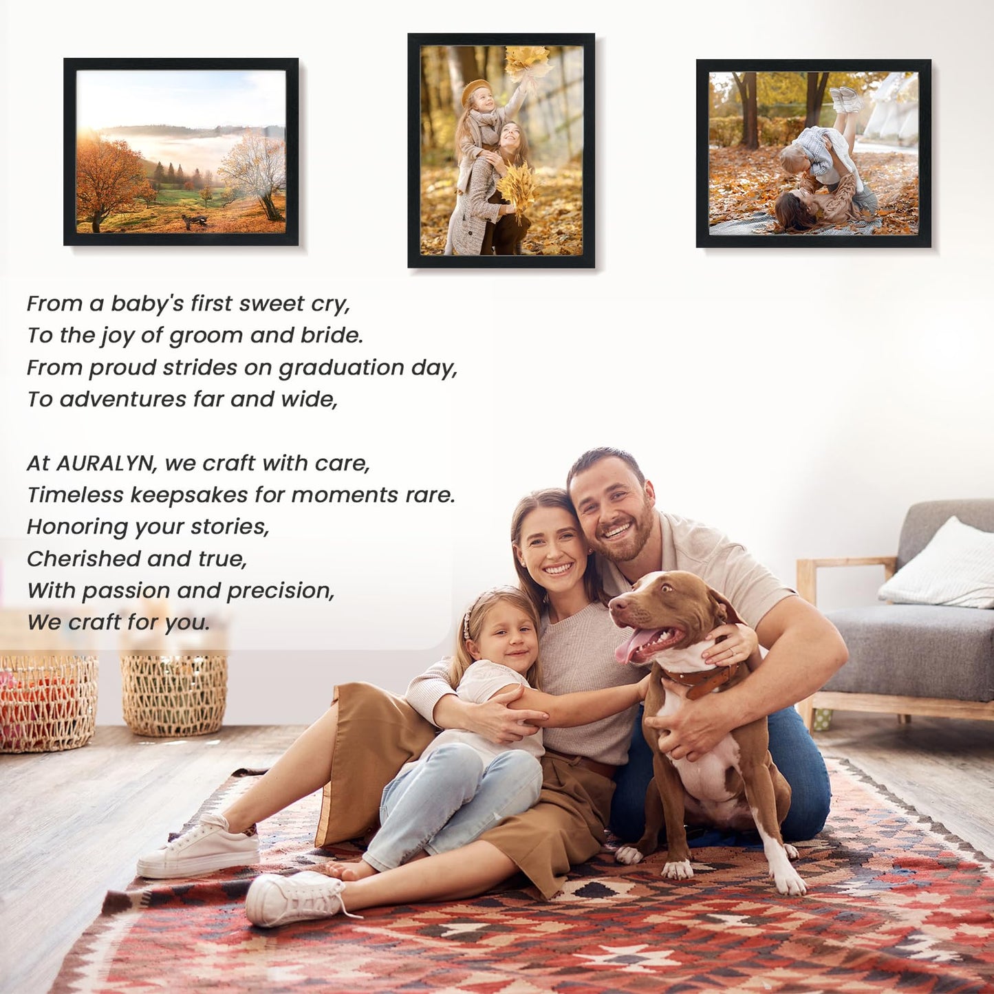 AURALYN Wall Frames 11x14 Picture Frame Set of 3 – Fits 8x10 with Mat or 11x14 Without Mat – Wood Grain, Easy to Hang, Finger-Friendly, Includes Hanging Kit (Black Frames, 3 Pack)