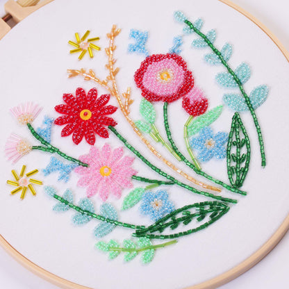 Harimau Bead Embroidery Starter Kit for Beginners (3 Sets) – Basic Flower Stitches, Includes Embroidery Hoop, Diagrams & Step-by-Step Video Tutorials – Gift for Craft Lovers