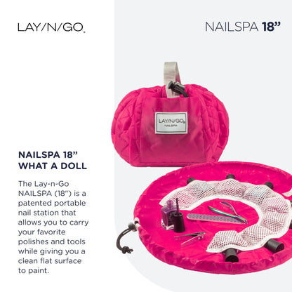 Lay-n-Go NailSpa 18″ Portable Nail Station Supplies & Cosmetic Lay Flat Organizer Bag— Travel Manicure Kit w/Mesh Pockets & Machine Washable (Pink)