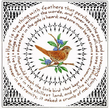 Hope Is the Thing with Feathers Art Print - Emily Dickinson Poem by Susan Loy Literary Calligraphy