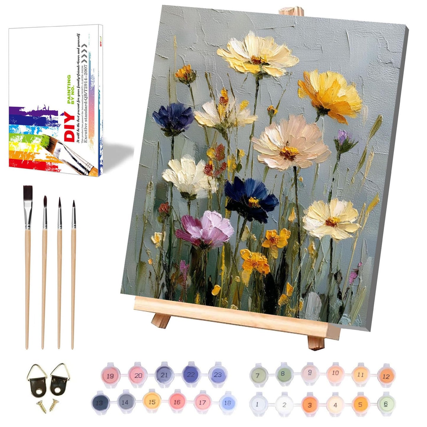 Flower Paint by Numbers for Adults with Framed Canvas - with Wooden Easel, Paint by Number on Canvas Flowers, DIY Acrylic Oil Painting Kits with Brushes Nice Gift Box for Home Wall Decor (16x20 inch)