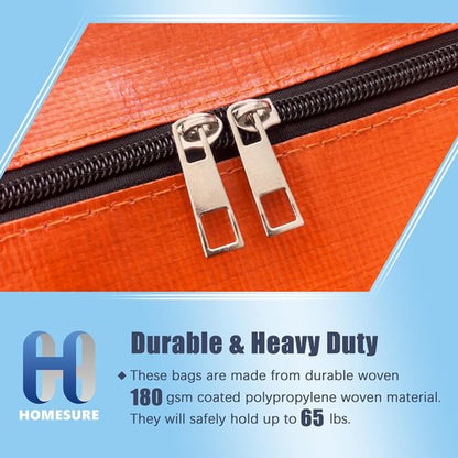 HOMESURE Large Water-Resistant Moving Bags - 12 Pack Heavy Duty Storage Totes with Zippers & Handles | Space-Saving Solution (Orange)