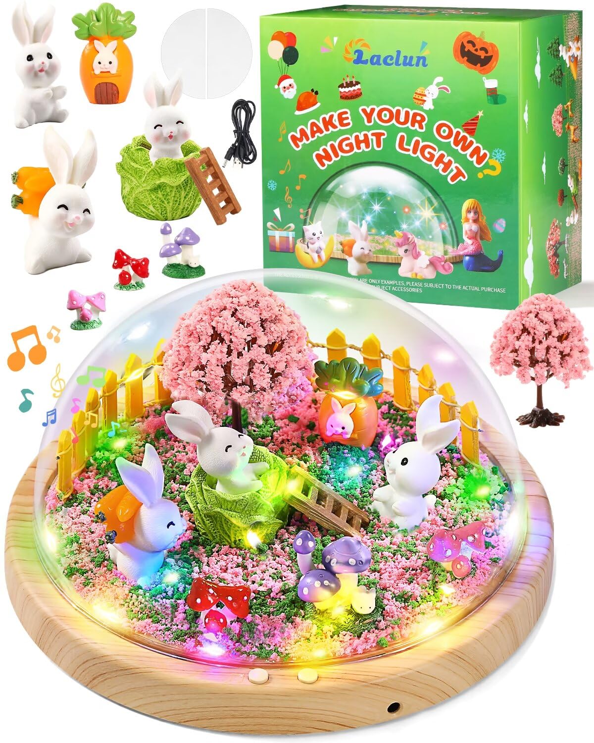 Laclun Bunny Toys for Girls, Make Your Own Rabbit Night Light with Music,Arts and Crafts for Kids,3 4 5 6 7 8 9 10 Year Old Girl Birthday Gifts,Ideal Christmas Gifts Best Toy