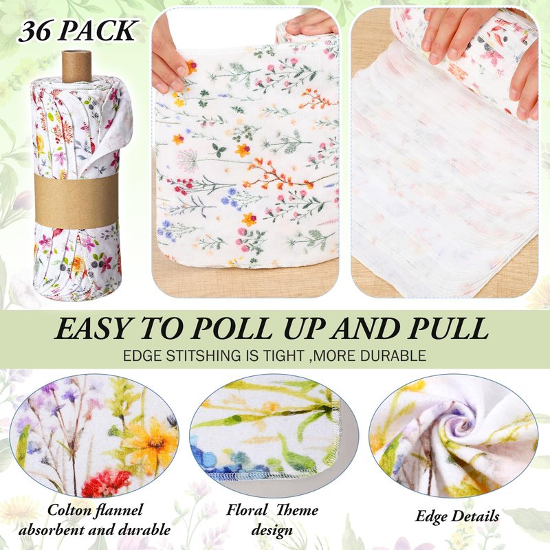 Noveread 90 Pack Reusable Cleaning Cloths Washable Cotton Kitchen Dish Towels for Home Party Supplies Bulk, 9.84x11.81in (Wildflowers)