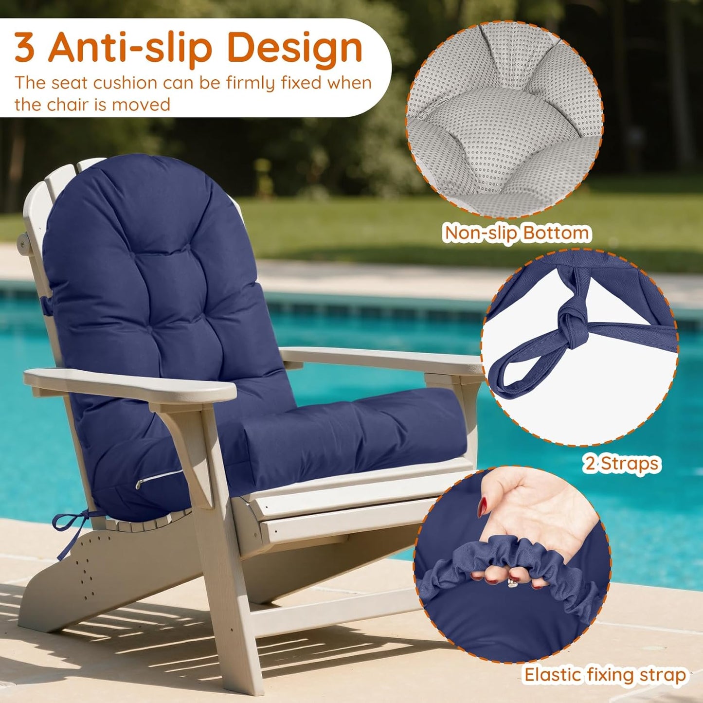 44x19 Inch, Adirondack Chair Cushions Outdoor - Waterproof Rocking Chair Cushions for Wooden Rocking Chairs & Glider