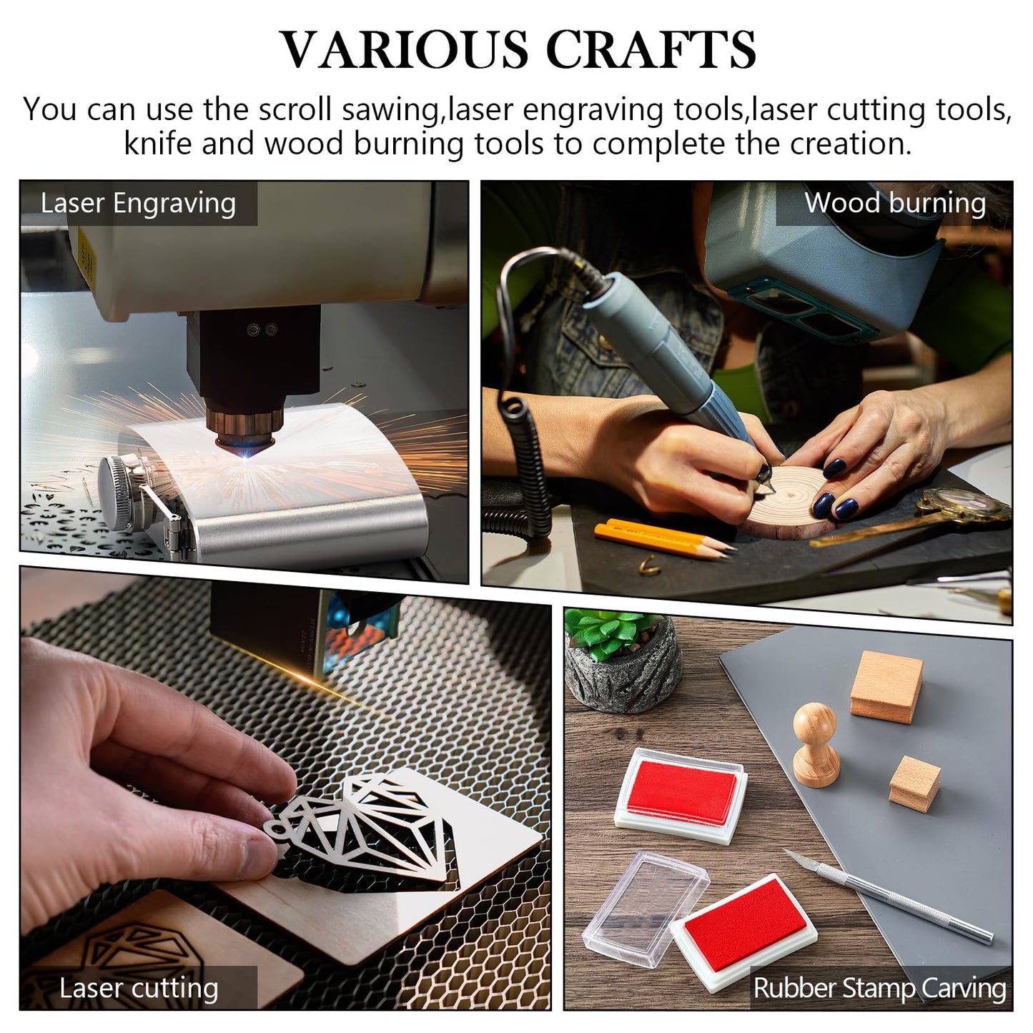 Tondiamo 356 Pcs Bulk Laser Engraving Supplies Blank Material Kit DIY Engraver Accessories Including Acrylic Glass Stainless Steel Wood Fabric PU Leather Rock Rubber Materials for Laser Cutters