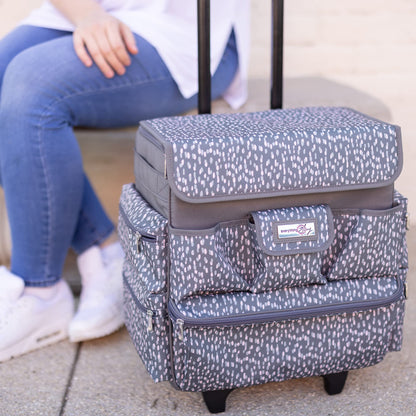 Everything Mary Teacher Rolling Tote – Grey & White Wheeled Bag for Classroom Supplies – Portable Organizer Cart for Teaching Materials, Crafts & Office Essentials