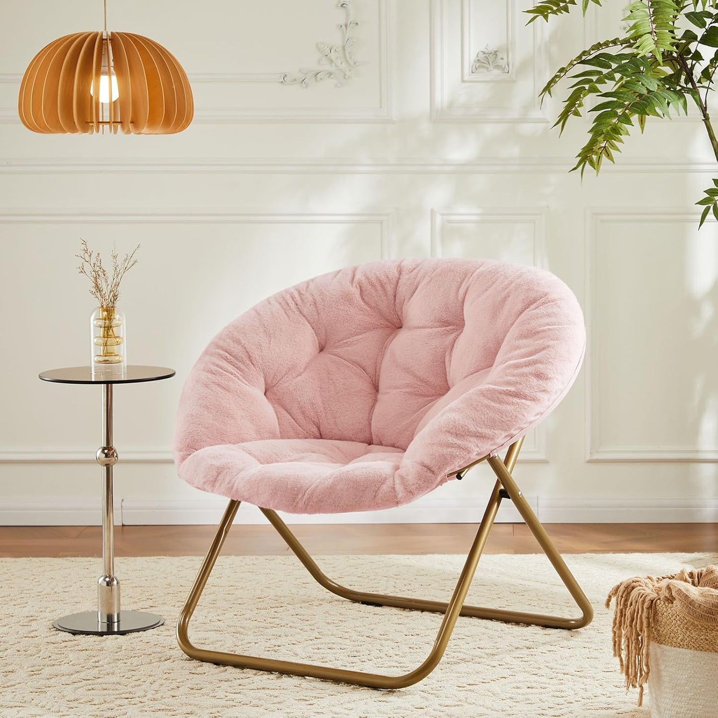 Cozy Sweetcrispy Saucer Chairs, Comfy Folding Faux Fur Living Room Reading Lounge Chair with Soft Thick Padded Seat