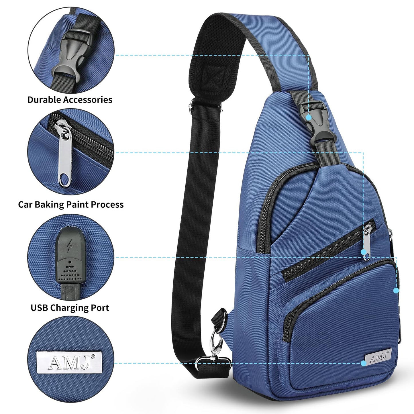 AMJ Crossbody Sling Bag Men Women, Casual Shoulder Backpack, Chest Daypack Satchel for Hiking Travel