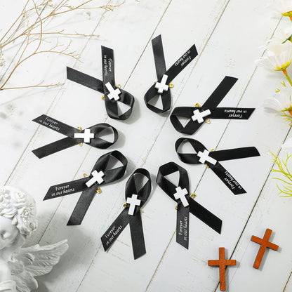Regine Switzerland 50 Pcs Memorial Funeral Ribbons - Cross Pins for Mourning Events | Black