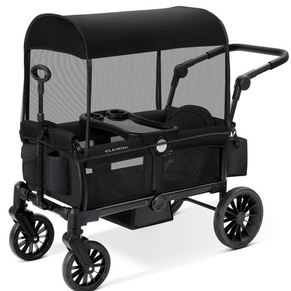ELEMARA Stroller Wagon, 2 Seat Stroller for 2 Kids, Premium All Terrain Stroller for Kids w/Removable Canopy, Adjustable Push/Pull Handle, Large Storage Bag, Black
