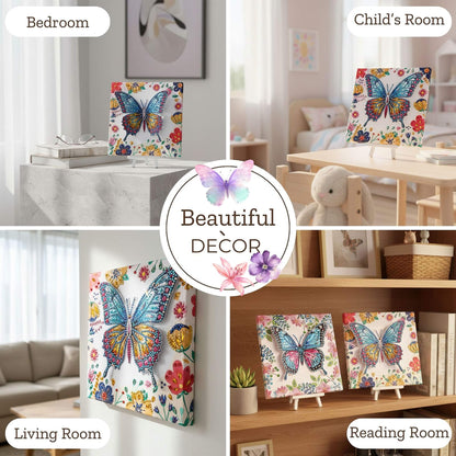 Cymbana Arts and Crafts for Kids Age 8-12, 3D Butterfly Diamond Art Kits, Gifts for Kids Age 6 7 8 9 10 with Plastic Easels DIY Gem Art Foldable Clear Butterfly Painting with Frame for Home Decor