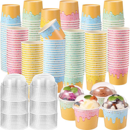 Jingmore 160 Count Paper Ice Cream Cups with Clear Dome Lids Disposable Dessert Cups Bulk Dessert Bowls Sundae Containers for Snack Yogurt Soup Birthday Ice Cream Party Supplies (6 oz)