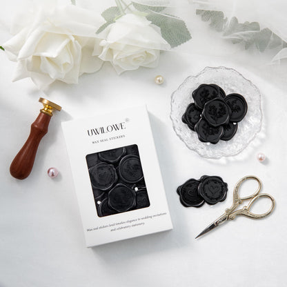 Uwilowe 60 Pcs Black Wax Seal Stickers Self-Adhesive Envelope Seals Stamp Stickers, Perfect for Wedding Invitations Seating Chart Christmas Gift Wrapping 3 Designs in 1 Pack