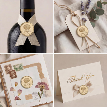 UNIQOOO Wax Seal Stickers - 3D Hydrangea Floral Wedding Invitation Envelope Seal Stickers, 50 Pcs Self- Adhesive Light Gold Stickers, Perfect for Invitation, Christmas, Gift Wrapping