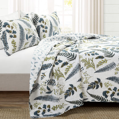 Lush Decor Devonia Allover Reversible Oversized 3 Piece Cotton Quilt Set, Full/Queen, White & Green