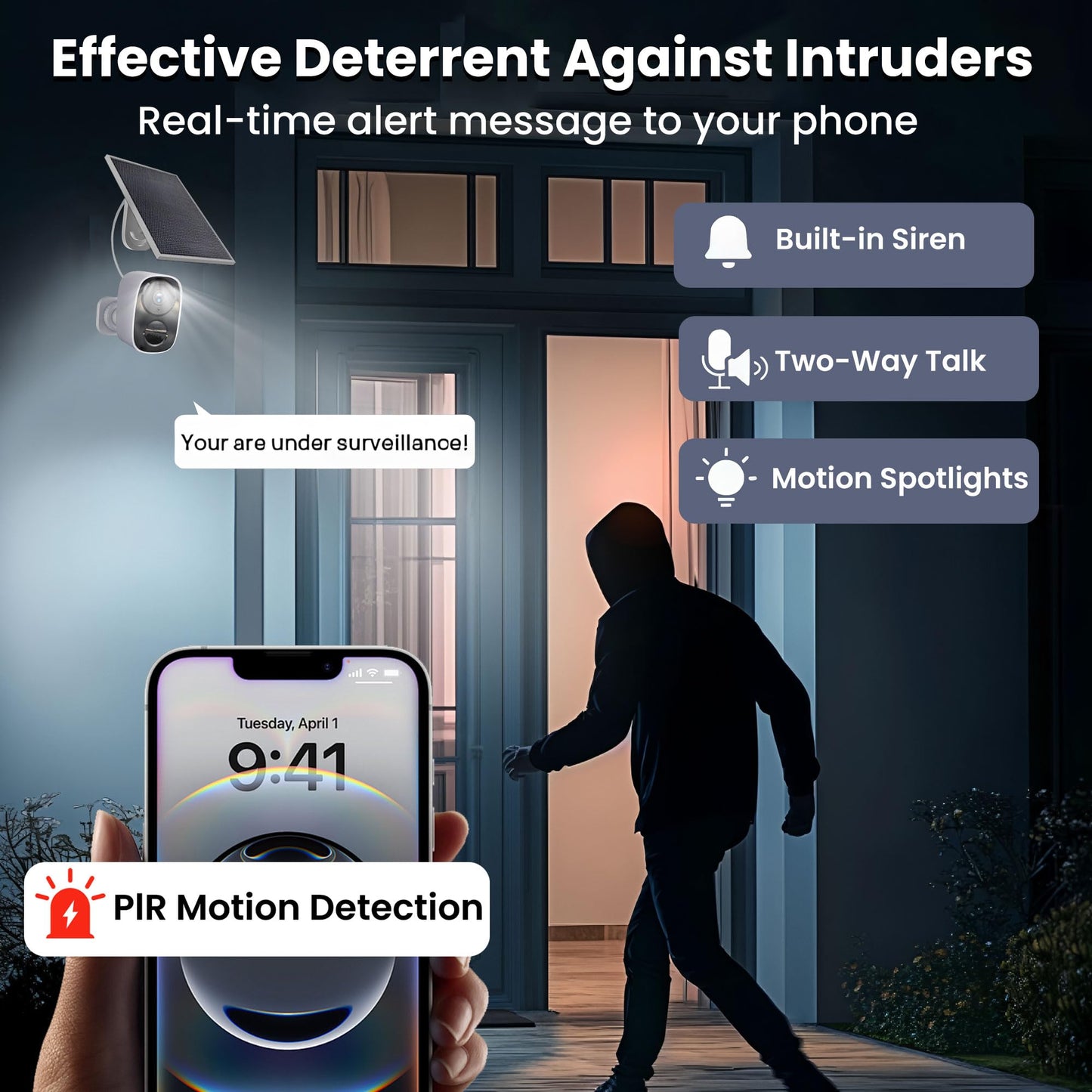 2025 Upgraded 2K Security Cameras Wireless Outdoor, Free Cloud Storage & Local SD Card Support, 1-6 Months Battery Life, Waterproof, 2-Way Talk, AI Motion Detection Spotlight Siren Alarm Camera