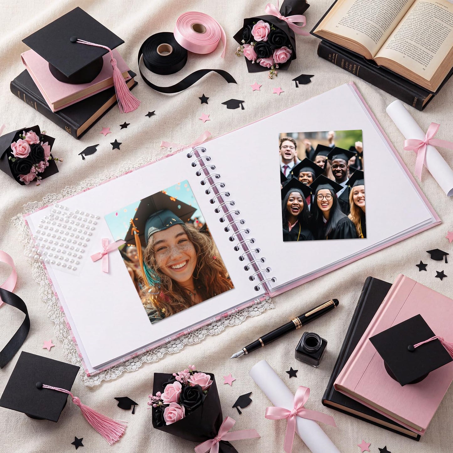 ForraFun Pink Graduation 2026 Scrapbook Album 8" x 8" Class of 2026 Senior Year Memory Book DIY Kit Photo Album Scrapbook for Senior High School College Graduates Customized Graduation Gift 60 Pages