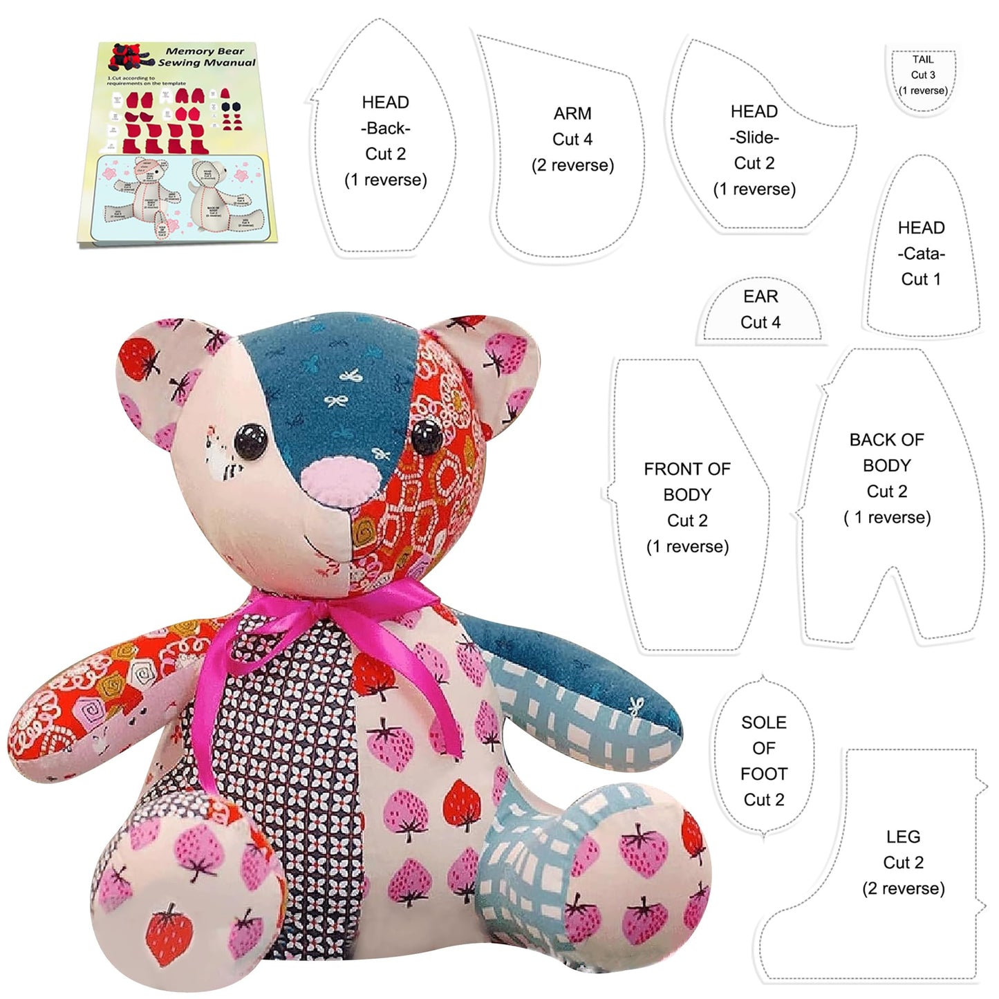 15IN Memory Bear Sewing Patterns Template Ruler Set with Instruction Manual, Memory Bear Patterns Templates for Sewing