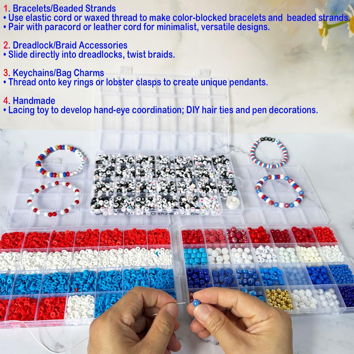 USA 250th Anniversary Polymer Clay Heishi Beads with Assorted Beads Kit for Bracelets Necklace Earring Jewelry Making, 4th of July Independence Day Patriotic DIY Beading Supplies, 3 Boxes