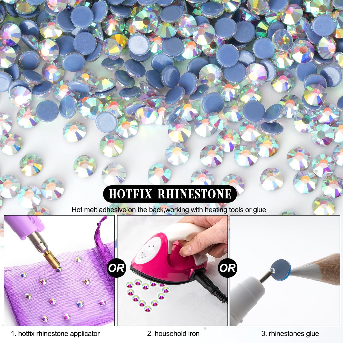 10000PCS Crystal AB Hotfix Rhinestones Bulk, Glass Crystal Hot Fix Rhinestones for Crafts Clothes DIY Decoration, SS10, 2.7-2.9mm