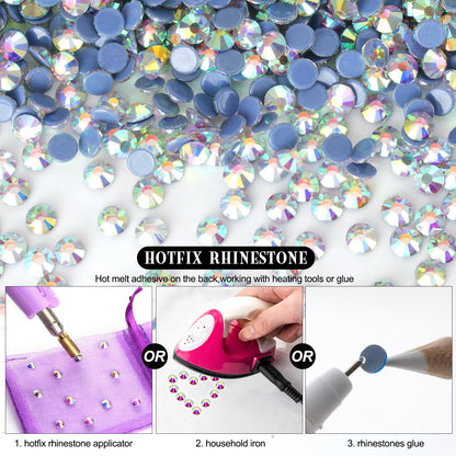 10000PCS Crystal AB Hotfix Rhinestones Bulk, Glass Crystal Hot Fix Rhinestones for Crafts Clothes DIY Decoration, SS10, 2.7-2.9mm