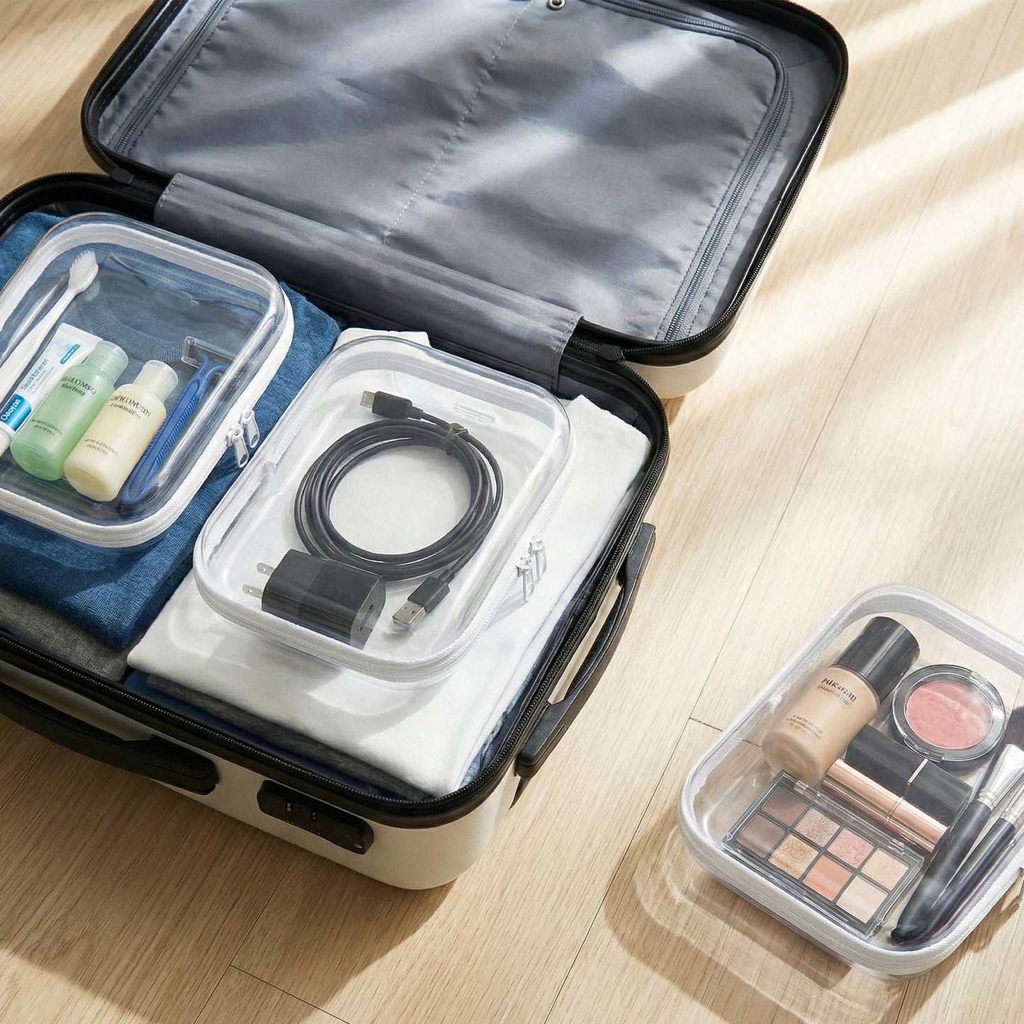 Dimore Ultimate Organizer Kit - 9 Pack Clear Hard Shell Zipper Case (3 Large + 3 Medium + 3 Small) Multi-Size Set, Complete Storage Solution for Makeup, Crafts, Toys, Electronics