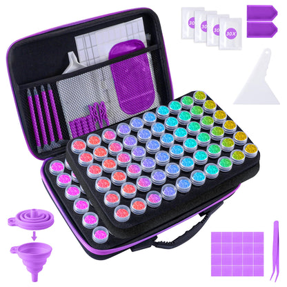 LYMUSUMI Diamond Art Storage Containers 120 Slots Diamond Painting Accessories and Tools Portable Bead Organizer Boxes for Adults（Purple）