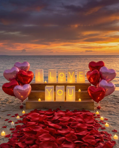 JZLiner I Love You Light Up Letters Include Fake Rose Petals and Led Candles Heart Balloons Set Room Decor Proposal Decorations