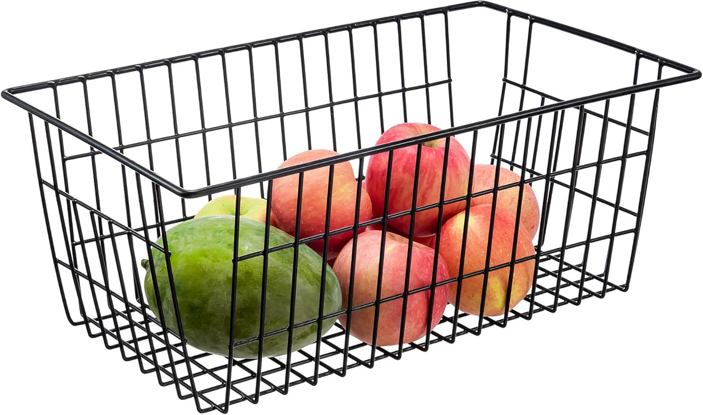 iPEGTOP Wire Freezer Storage Baskets, Set of 2 Farmhouse Bins with Handles for Kitchen Cabinets, Pantry, Black