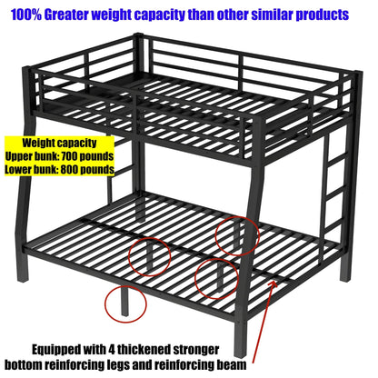 LEEKAF Stronger & Higher Quality Heavy Duty Steel Twin XL Over Queen Bunk Bed, Safer More Stable Thickened Metal Bunk Queen Bed with Enhanced Legs & Slats (Faster Assembly)
