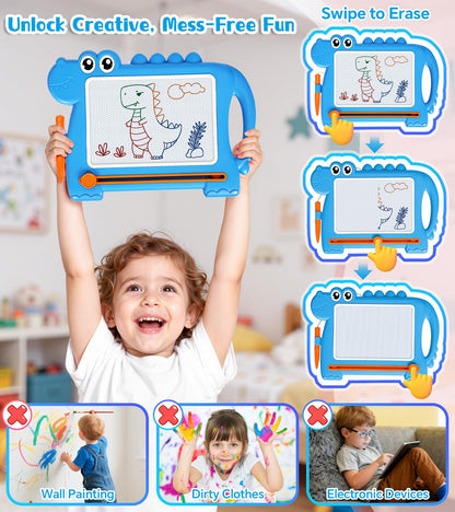 AiTuiTui Magnetic Drawing Board for Toddlers 1-3, Dinosaur Toddler Learning Toys for 1 2 3 Year Old Boys Girls, Mess-Free Educational Writing Doodle Board with Detachable Legs, Birthday Gift for Kids