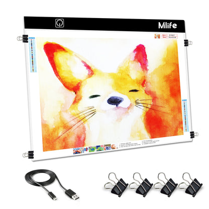 Mlife A3s Diamond Art Painting Light Board with 3 Adjustable Brightness Tracing Light Box, USB Powered LED Light Pad Diamond Art Accessories for Drawing, Sketching, Animation