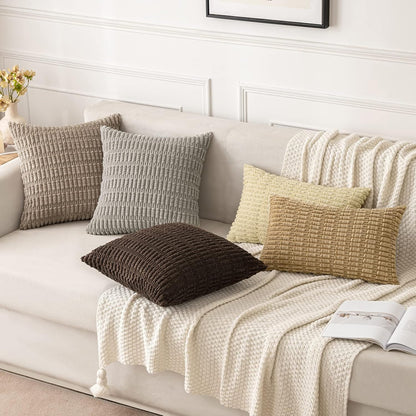 MIULEE Corduroy Decorative Throw Pillow Covers - Soft Boho Striped 18x18 Inch for Modern Farmhouse Decor | Light Brown