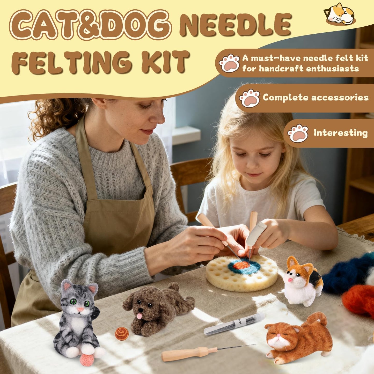 Mayboos 12 Pcs Needle Felting Kit, Animal Needle Felting Beginner Kits Wool Felt Needle Felting Tools with Instruction for DIY Craft Animal Home Decoration