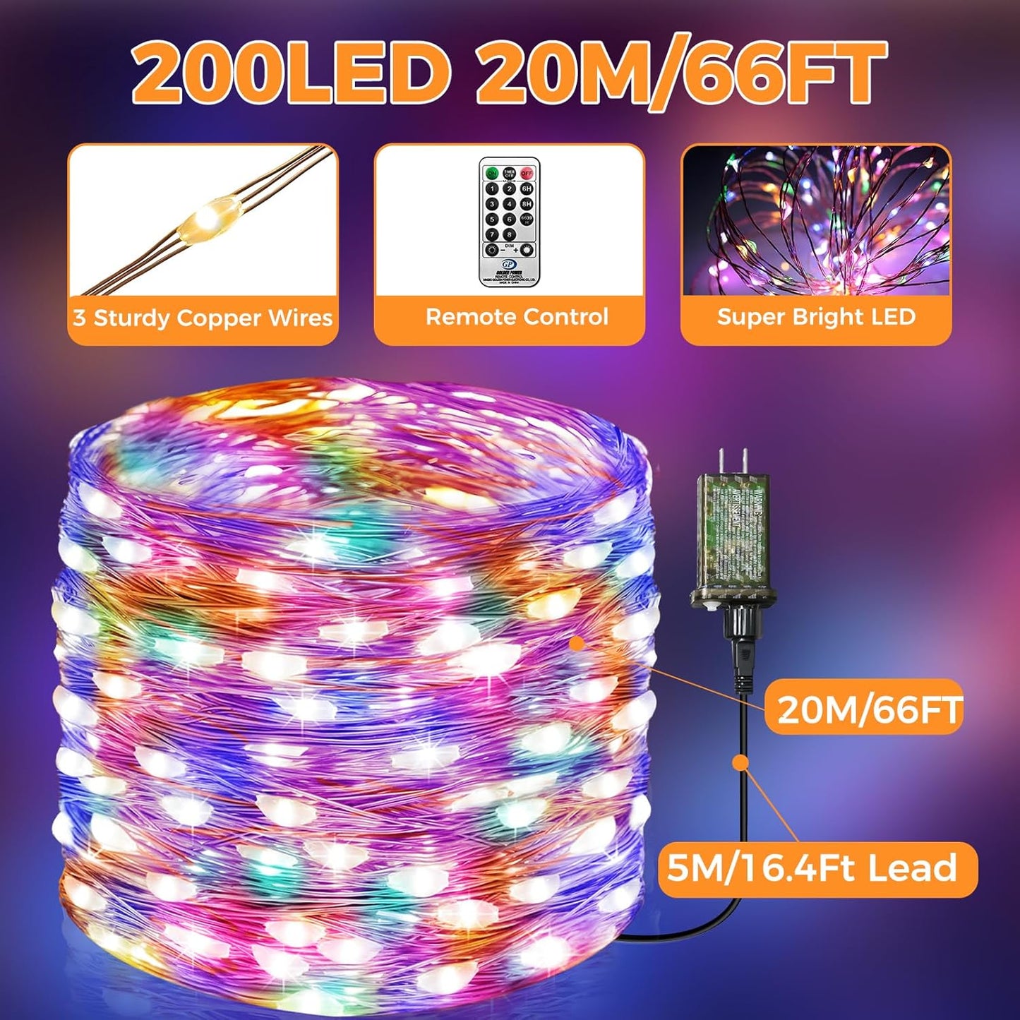 66FT 200 8 btfarm Fairy Lights Plug in with Remote, LED Outdoor Twinkle Lights Waterproof with Timer, Modes Indoor