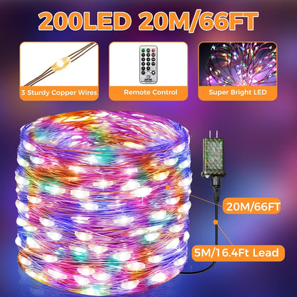 66FT 200 8 btfarm Fairy Lights Plug in with Remote, LED Outdoor Twinkle Lights Waterproof with Timer, Modes Indoor
