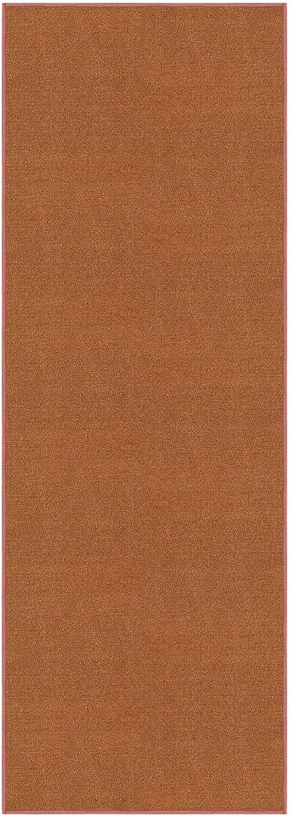 Kapaqua Custom Length Solid Color Runner Rug, Non-Slip Rubber Backing for Hallway, Stair, Kitchen, Living Room, Burnt