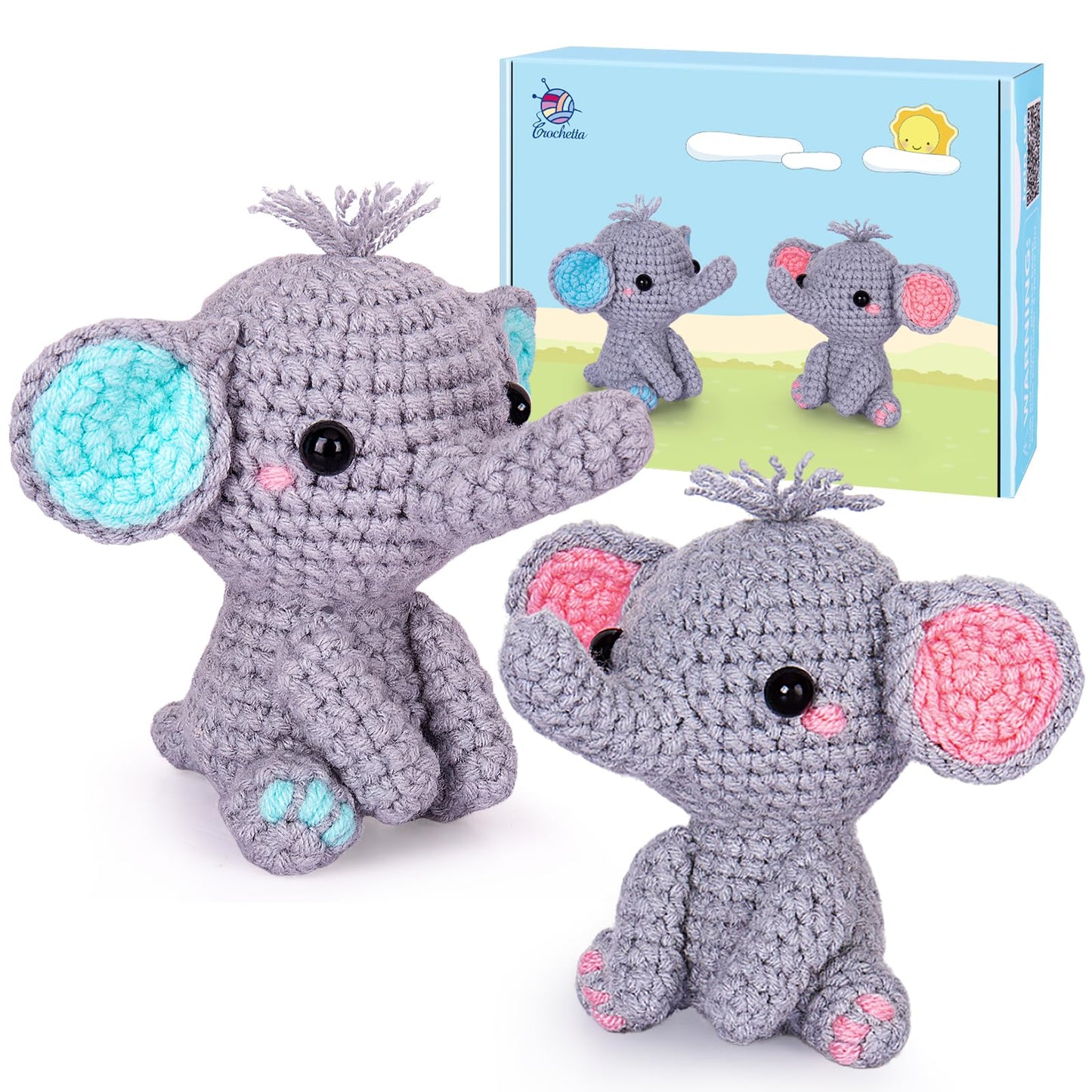 Crochet Kit for Beginner, Upgraded Easy Yarn Crochet Starter Kit w Step-by-Step Video Tutorials, Beginner Crochet Kit for Adults & Kids, Men & Women, Complete Kit Included, 3Pack Whale Family