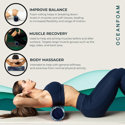 Oceanfoam Tidal Roller - Black Marbled - Muscle Massage Foam Roller for Back Pain & Stretching - Firm and Ergonomic Wide Wave Textured - Yoga, Athletics, & Wellness - Full Size, 20" x 5"