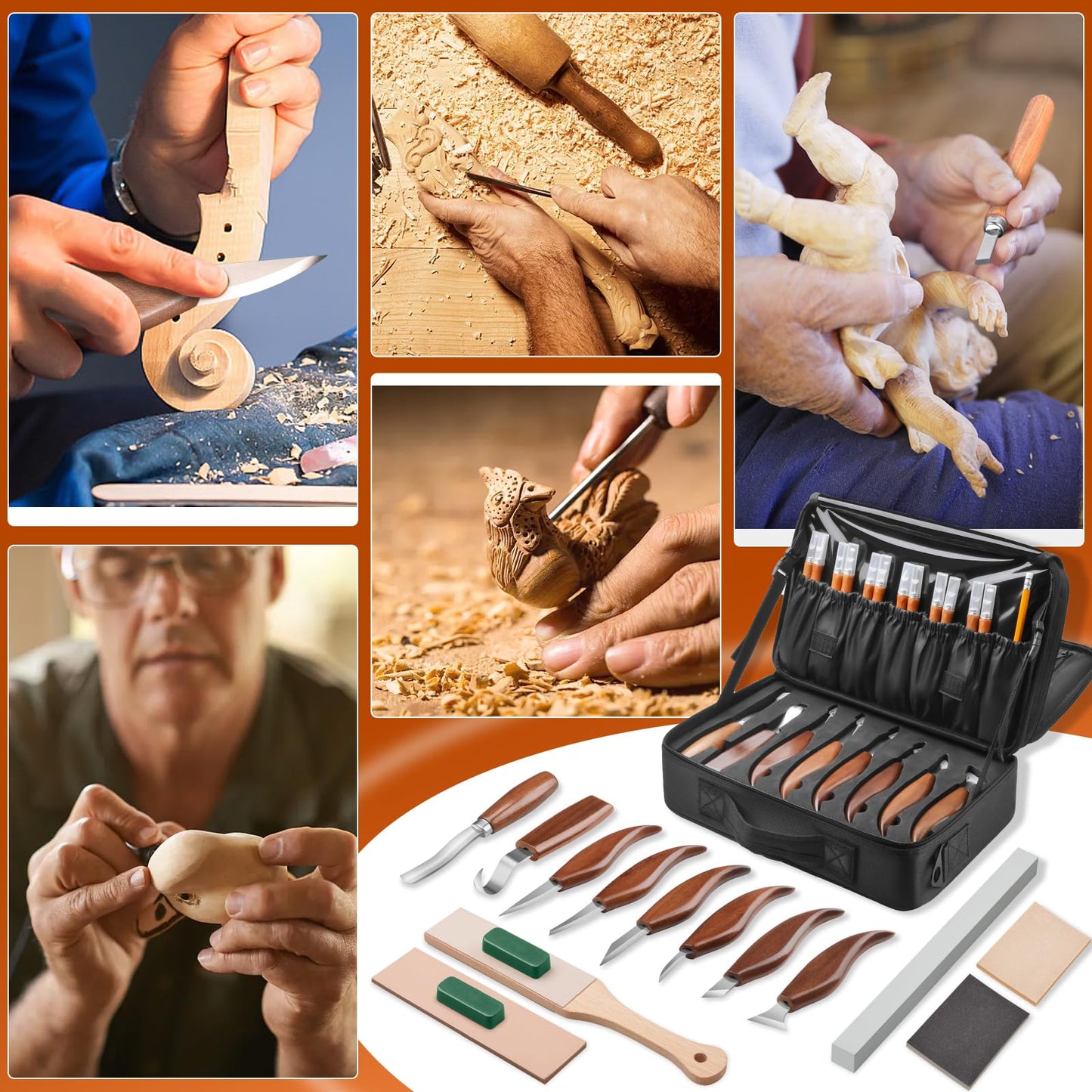 Olerqzer 35-in-1 Wood Carving Kit, Wood Whittling Kit for Beginners, Whittling Knife Set & Carving Tools with Large Storage Bag, Ideal for Spoon Carving, DIY Wood Projects