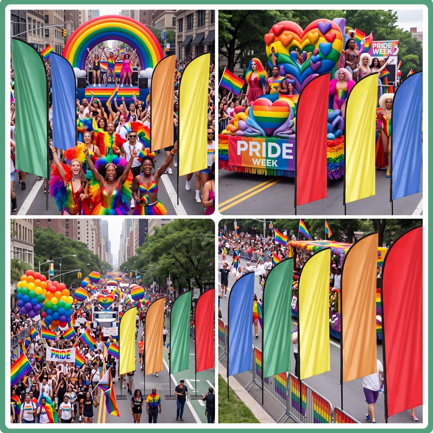 Chicplaid 6 Color Rainbow Feather Flag Bundle 15 FT Feather Flag Kit With Pole Includes Red, Orange, Yellow, Green, Blue, and Purple for Gay LGBT Pride Day Parade and Outdoor Events
