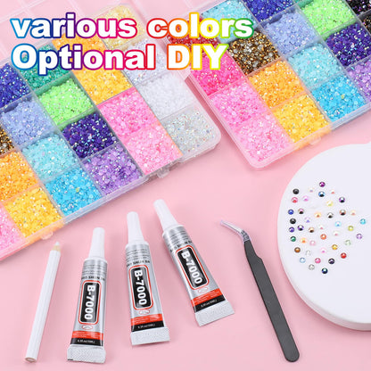 Vertdens 48 Colours 48000 Pieces 3mm Bedazzling Kit, Flatback Rhinestones, Resin Jelly Gems, Rhinestones for Bedazzling, Diamond Art & DIY Bedazzler, Including 3 x 10ml Bottles of B7000