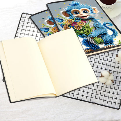 JISHSHAY Diamond Painting Notebook Journal Monkey Diamond Art Note Book Animal Gem Art Sketchbook Mosaic Kits for Adults Diary Gem Painting Leather Journal with Special Shaped Drills 5.7×8.26in