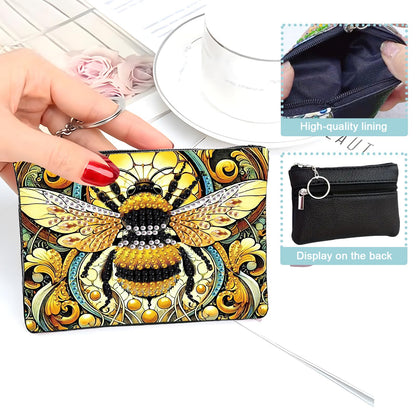 JZHYOAN Diamond Painting Small Coin Purse for Women DIY Coin Pouch Coin Purse with Zipper and Keyring Diamond Art Purses and Wallets Handbags Wallet Keychain for Cards Keys Bee