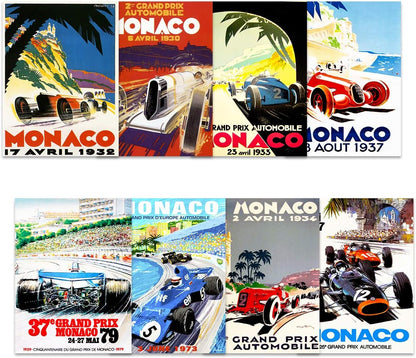 Artery8 Monaco Grand Prix Classic Racing Motor Sport Advert - Premium Wall Art Poster Pack of 8 for Home Decor
