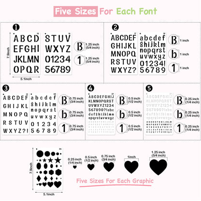 Midenco Reusable Small Letter Stencils for Painting, 36 Pcs (1/4, 1/2, 3/4, 1, 5/4 in.) Plastic Templates with Number & Alphabet - DIY Crafts